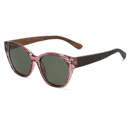 Handmade Bamboo Pink Faux Woodgrain Sunglasses - YOGAZ