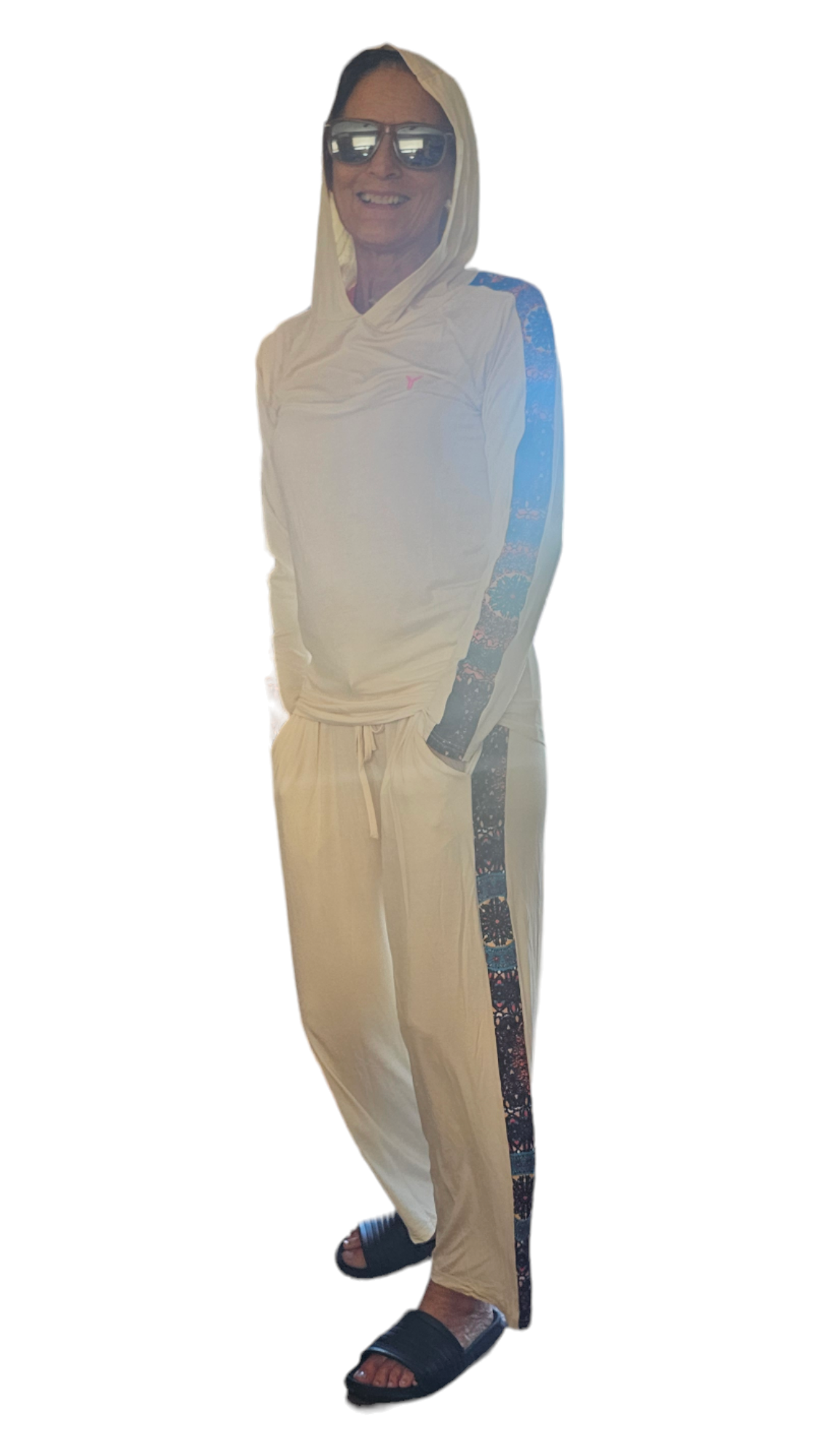 Bamboo Mandala Martial Arts Style Stripe Pants - Ivory White (Sizes XS-3XL)