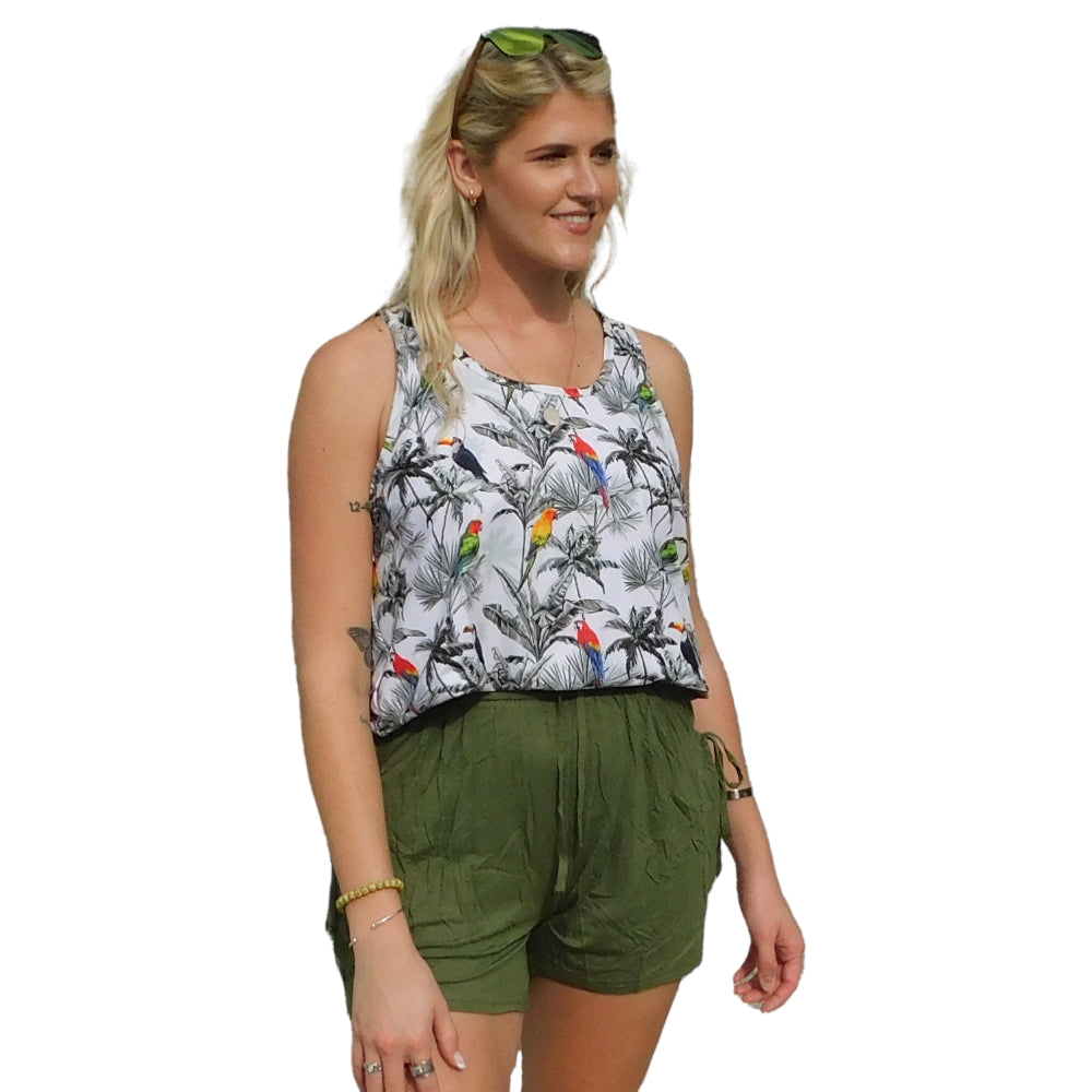 Khaki Green Bamboo Shorts with Waist Tie - YOGAZ