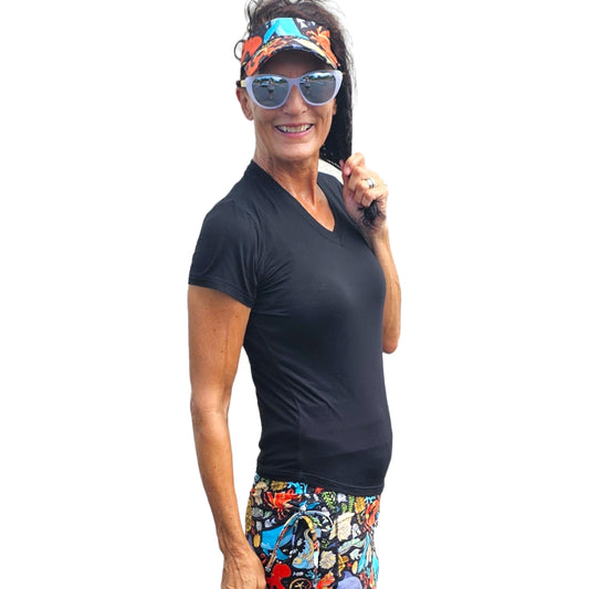 YOGAZ Bamboo UV Protectant V-Neck T-Shirts Black Sizes XXS to XXL - YOGAZ