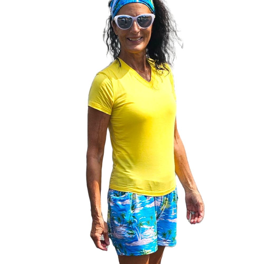 YOGAZ Bamboo UV Protectant V-Neck T-Shirts Yellow Sizes XXS to XXL - YOGAZ