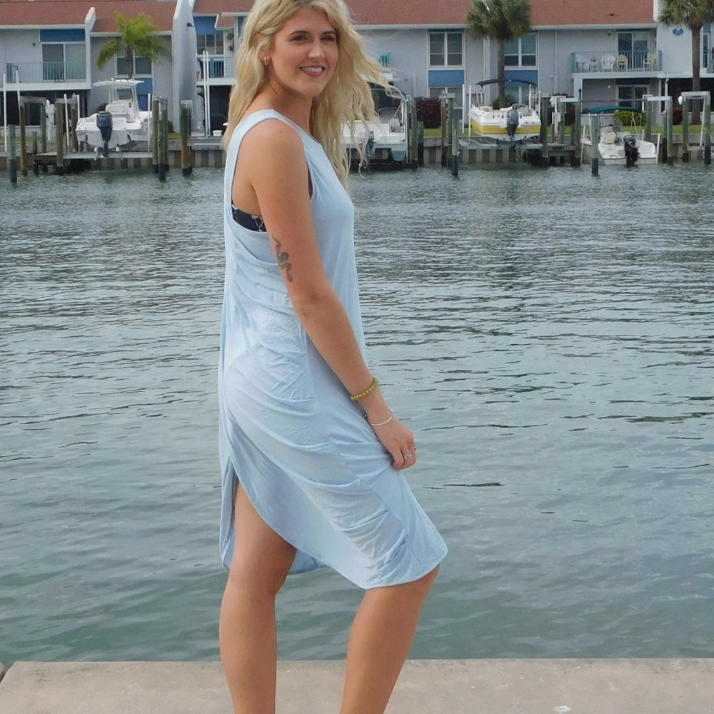 Eco Friendly Modal UV Protectant Swimsuit Cover-Sundress Light Blue on Eco Friendly Modal UV Protectant Swimsuit Cover-Sundress Light Blue on