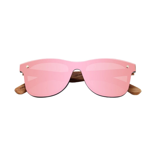 Handmade Bamboo Sunglasses Pink Gold Colored Lense - YOGAZ