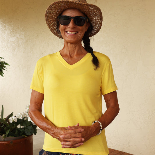 Yellow Eco Friendly Modal UV Protectant V-Neck T-Shirt - YOGAZ