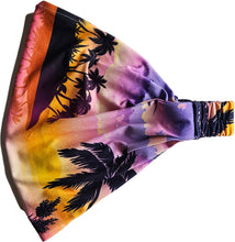 Load image into Gallery viewer, a Lavender island bandana headband  that has a palm tree on it
