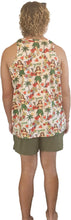 Load image into Gallery viewer, the back of a man wearing a hula girl hawaiian design tank top 
