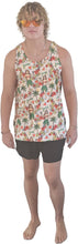 Load image into Gallery viewer, a man wearing a hula girl hawaiian design tank top and shorts
