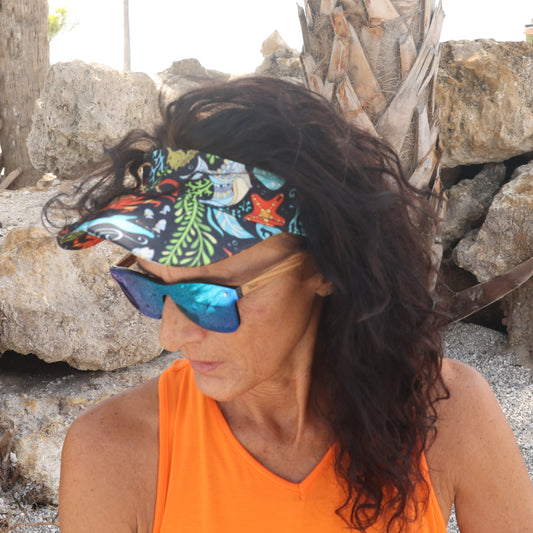 Octy Skort Sea Life Print Sun Visor Hat - Eye-Catching Design, Wide Brim Shade - YOGAZ