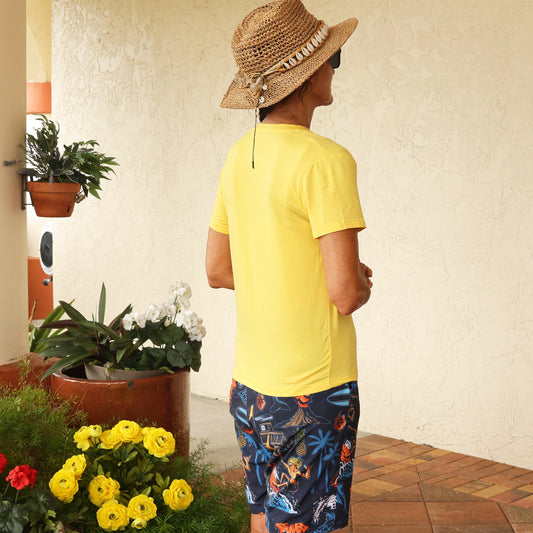 Yellow Eco Friendly Modal UV Protectant V-Neck T-Shirt - YOGAZ