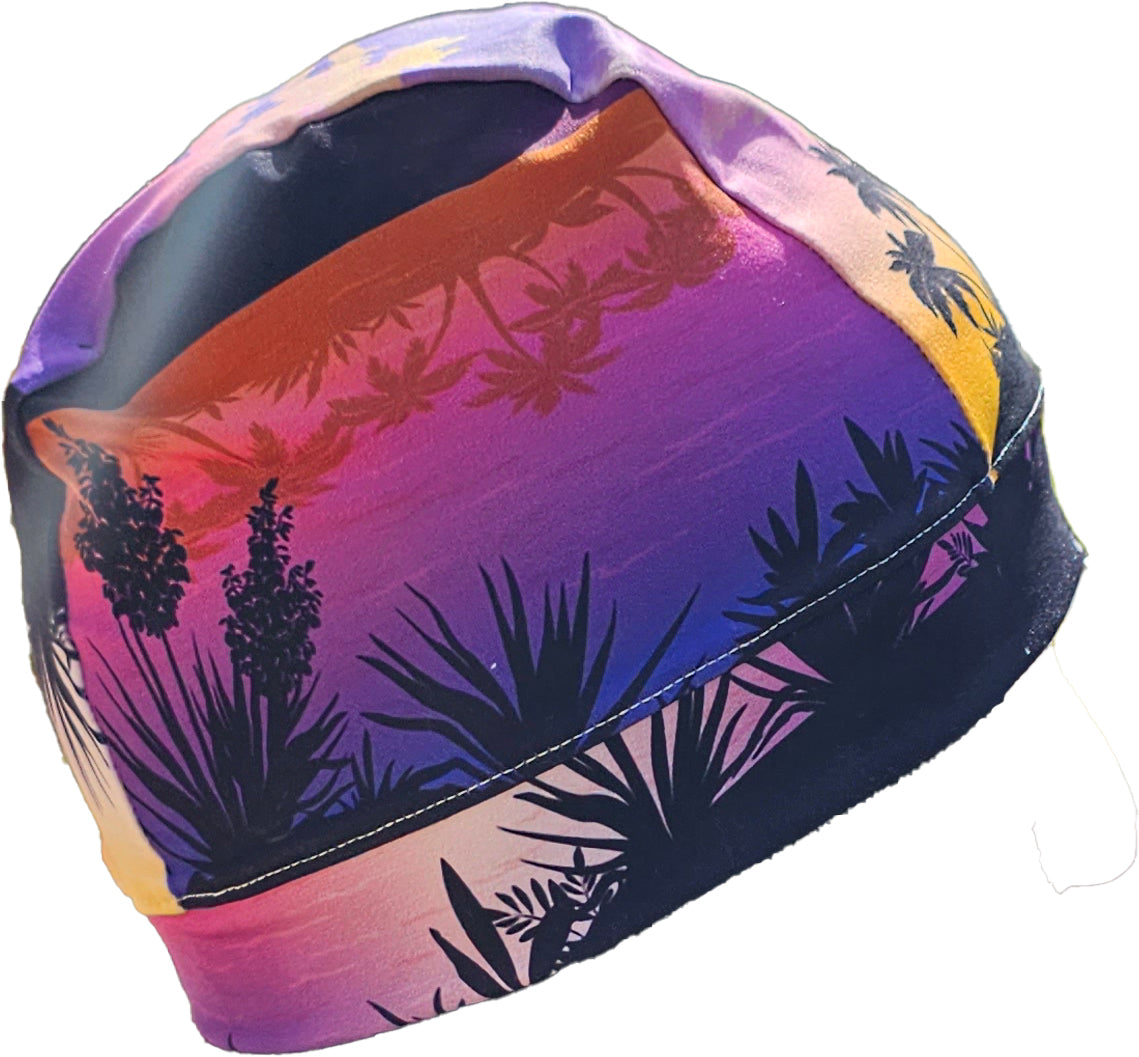 a colorful hat with palm trees on it Lavender island