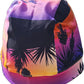 Lavender island hat with palm trees painted on it