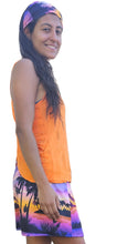 Load image into Gallery viewer, a woman in wearing a Lavender island wrap and matching bandana headband 
