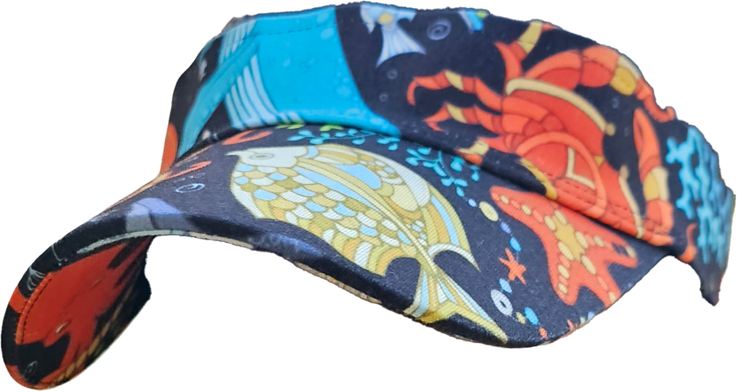 Octy Skort Sea Life Print Sun Visor Hat - Eye-Catching Design, Wide Brim Shade - YOGAZ