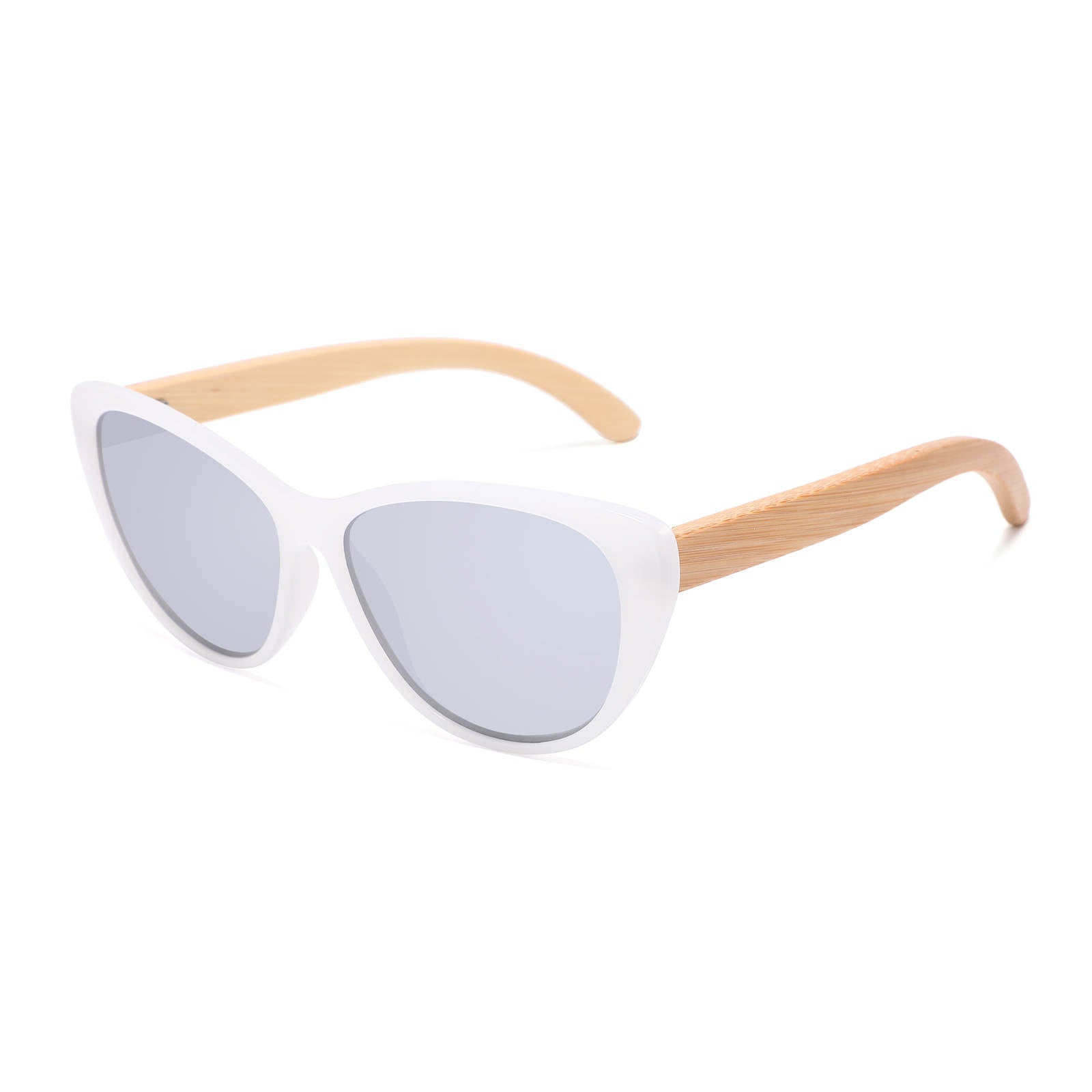 Matoaka Bamboo - White Frame With Bamboo Arms and Gray Lens