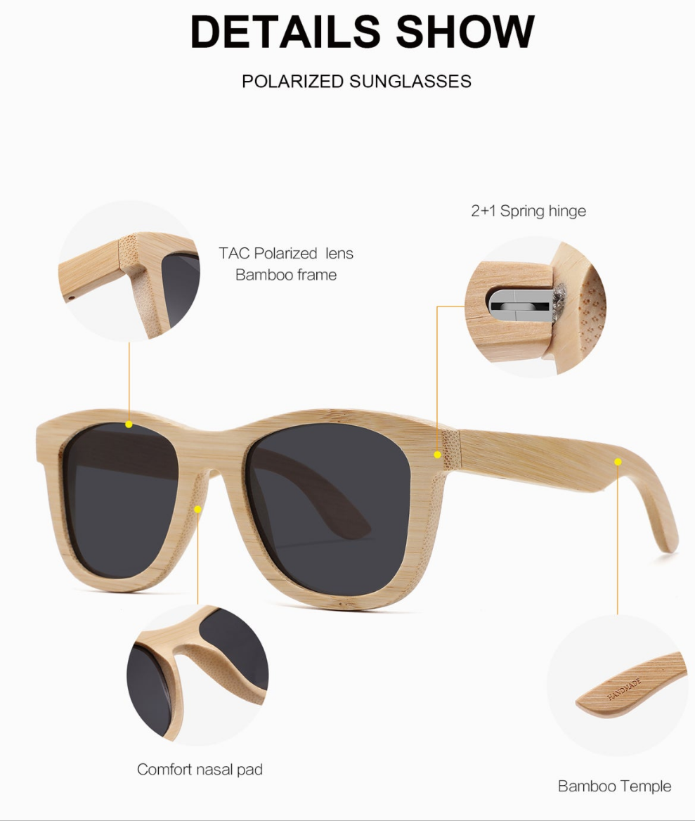 Natural Bamboo Sunglasses Blond all wood frames and sides -with Polarized UV400 Lenses - YOGAZ