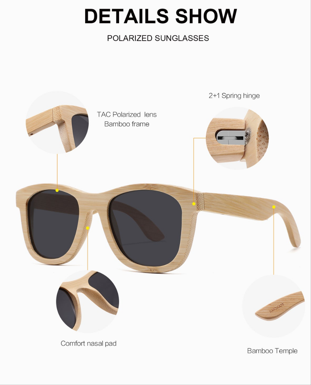 Natural Bamboo Sunglasses Blond all wood frames and sides -with Polarized UV400 Lenses - YOGAZ