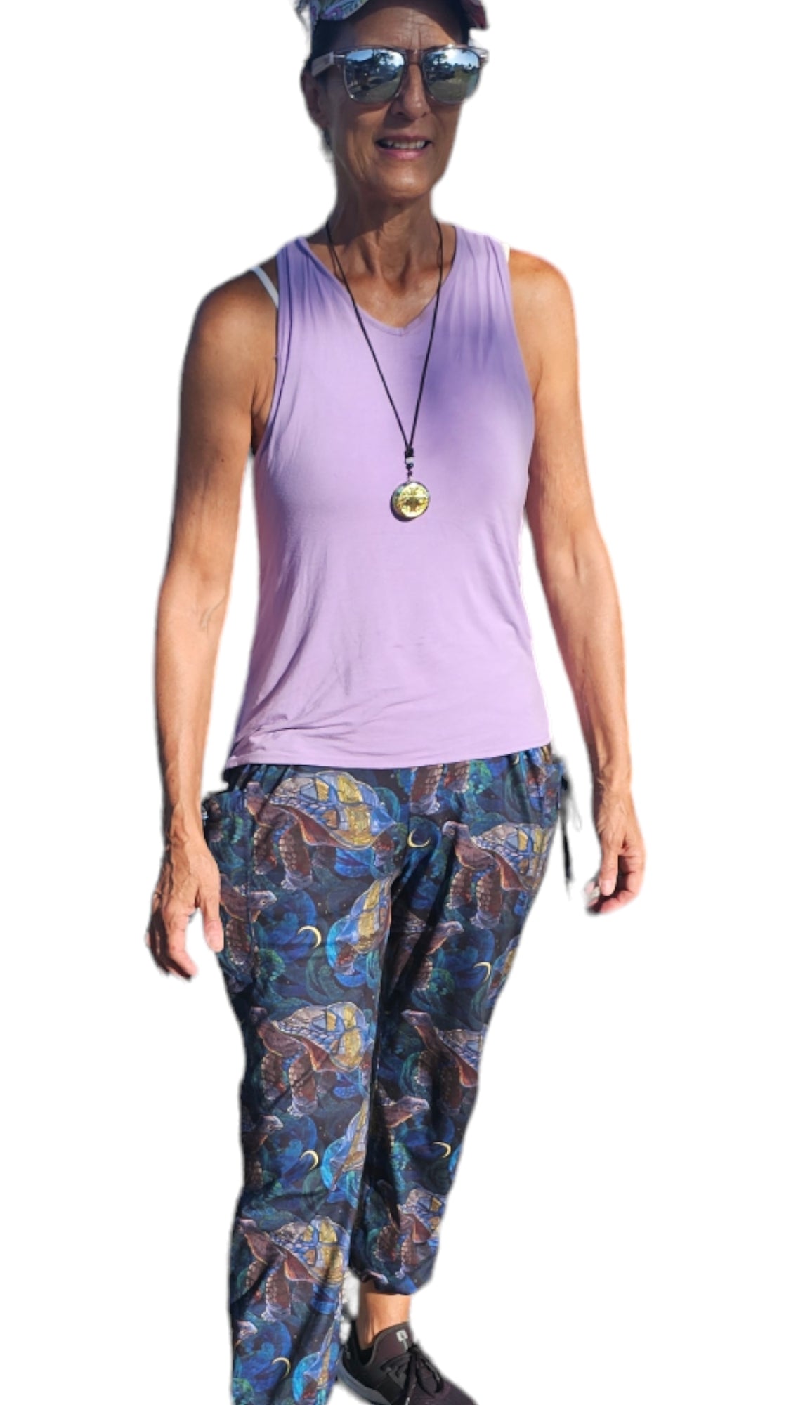 Turtle Print Yogaz with our signature pockets in pocket design