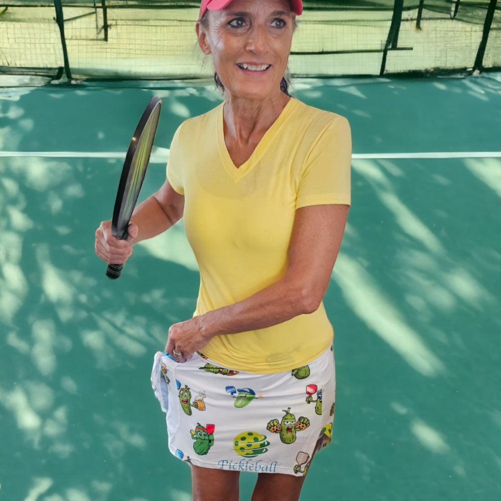 YOGAZ New Pickles Playing Pickleball Skorts are here in Sizes Extra Extra Small to XXL - YOGAZ