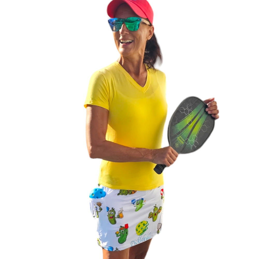 YOGAZ New Pickles Playing Pickleball Skorts are here in Sizes Extra Extra Small to XXL - YOGAZ