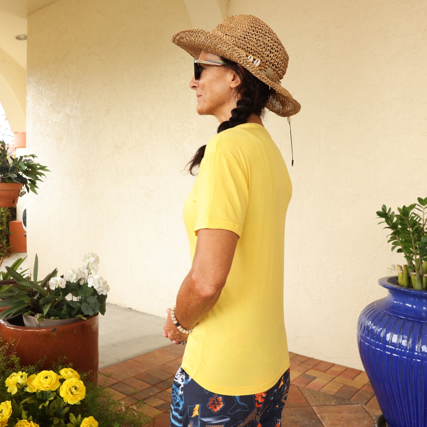 Yellow Eco Friendly Modal UV Protectant V-Neck T-Shirt - YOGAZ