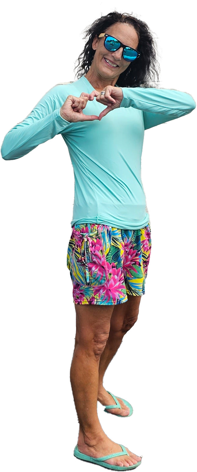 Bamboo UV Protectant Aqua Colored Long Sleeve Shirts  sizes Extra Small to XXXL