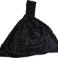 the back of a black dress on a white background