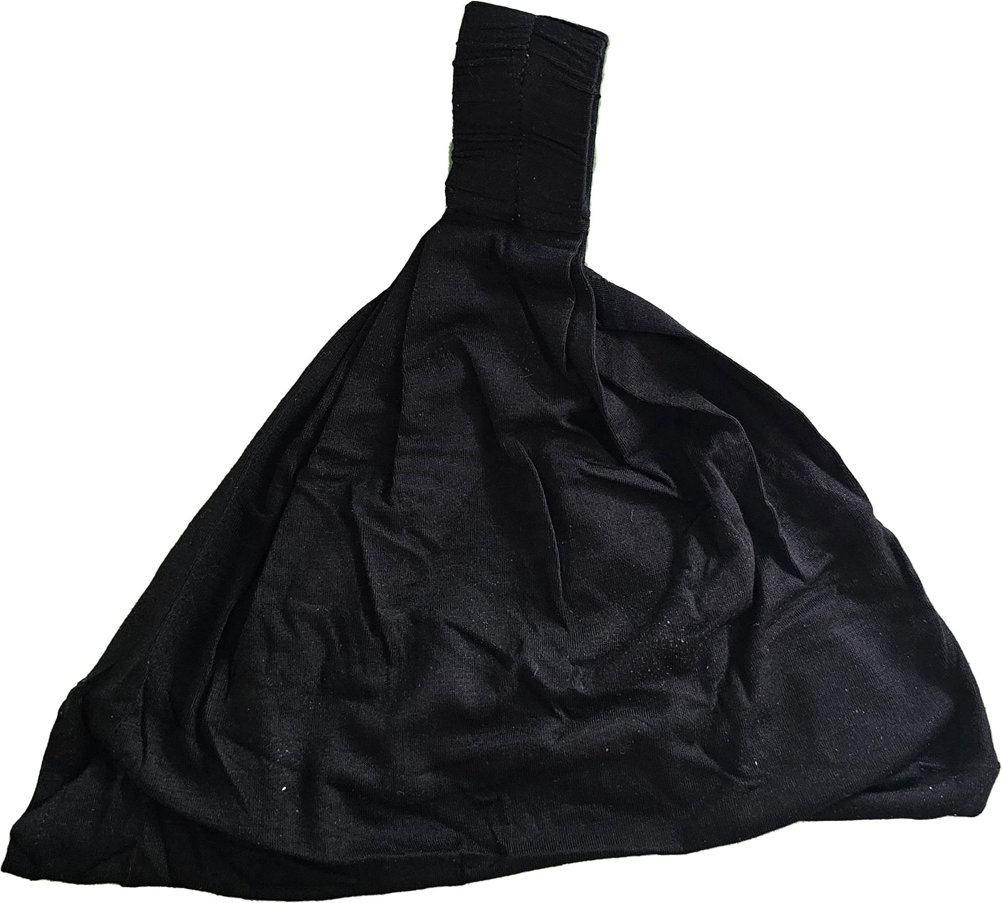 the back of a black dress on a white background