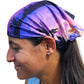 a close up of a person wearing a bandana Lavender island bandana headband 