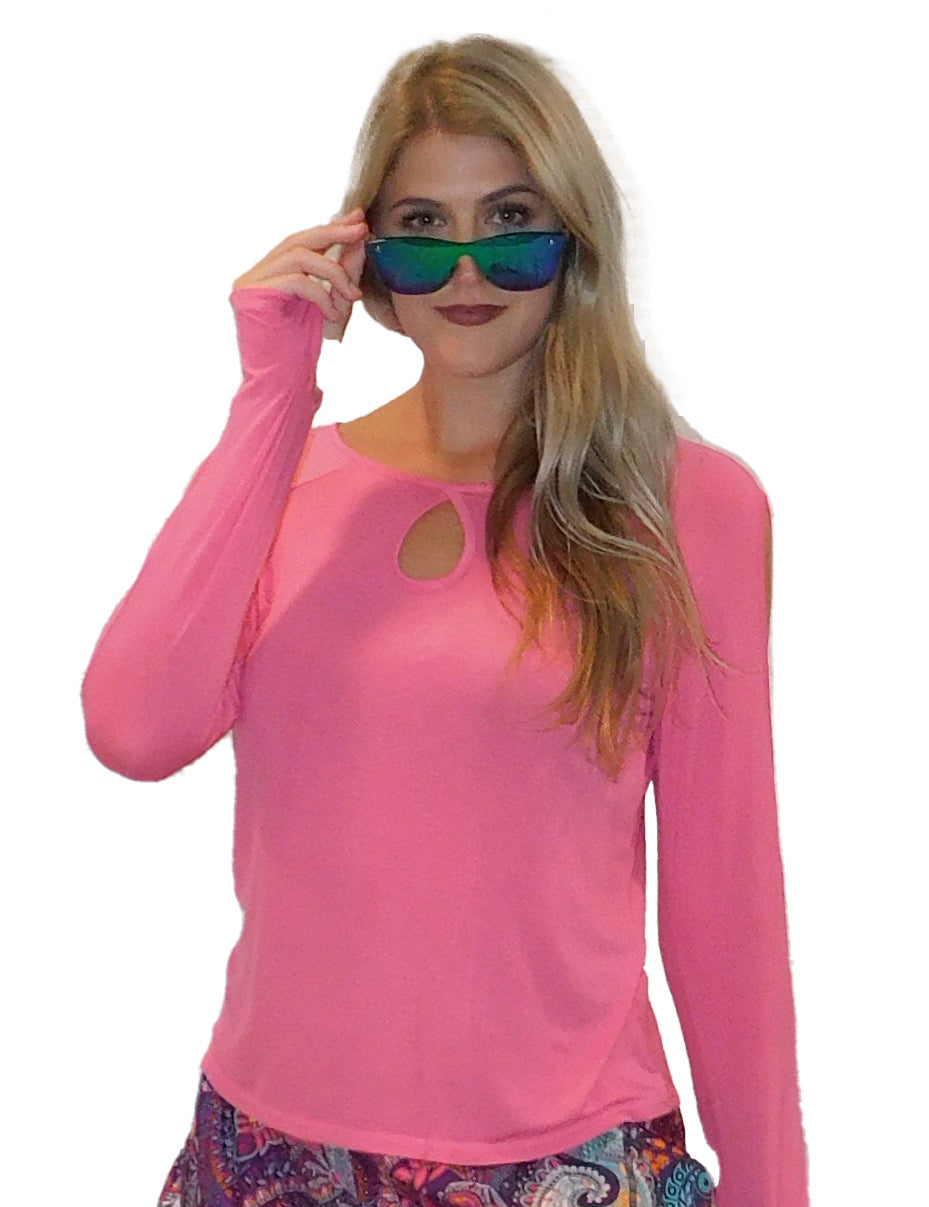 YOGAZ Eco-Friendly Bamboo Fabric Breathe Keyhole Pink Long Sleeve Shirt