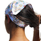 a woman with a bandana on her head