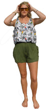 Load image into Gallery viewer, Our Sustainable Eco Friendly Bamboo Ramboo Khaki Green Shorts with Waist Tie for the Ultimate Comfort
