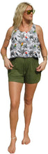 Load image into Gallery viewer, Our Sustainable Eco Friendly Bamboo Ramboo Khaki Green Shorts with Waist Tie for the Ultimate Comfort
