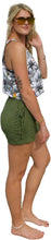 Load image into Gallery viewer, Our Sustainable Eco Friendly Bamboo Ramboo Khaki Green Shorts with Waist Tie for the Ultimate Comfort
