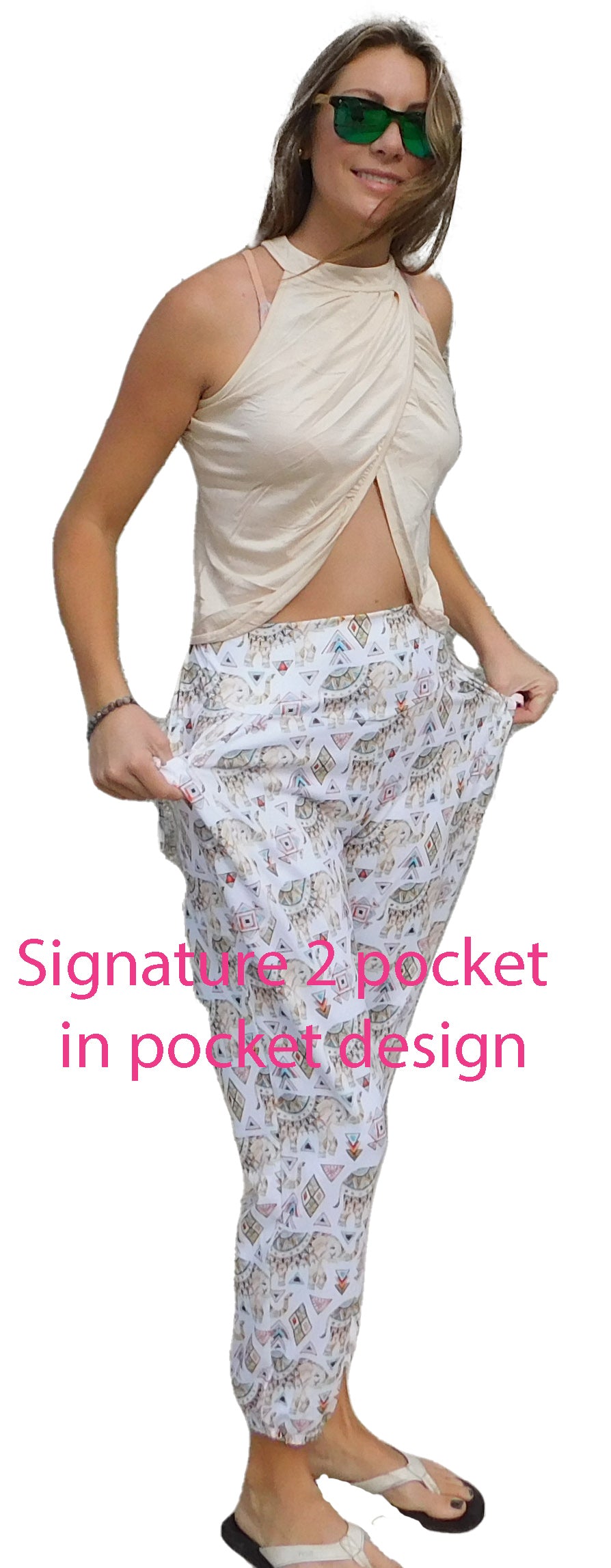 YOGAZ Bunty Elephant Print Pants with our signature two Pockets in one design