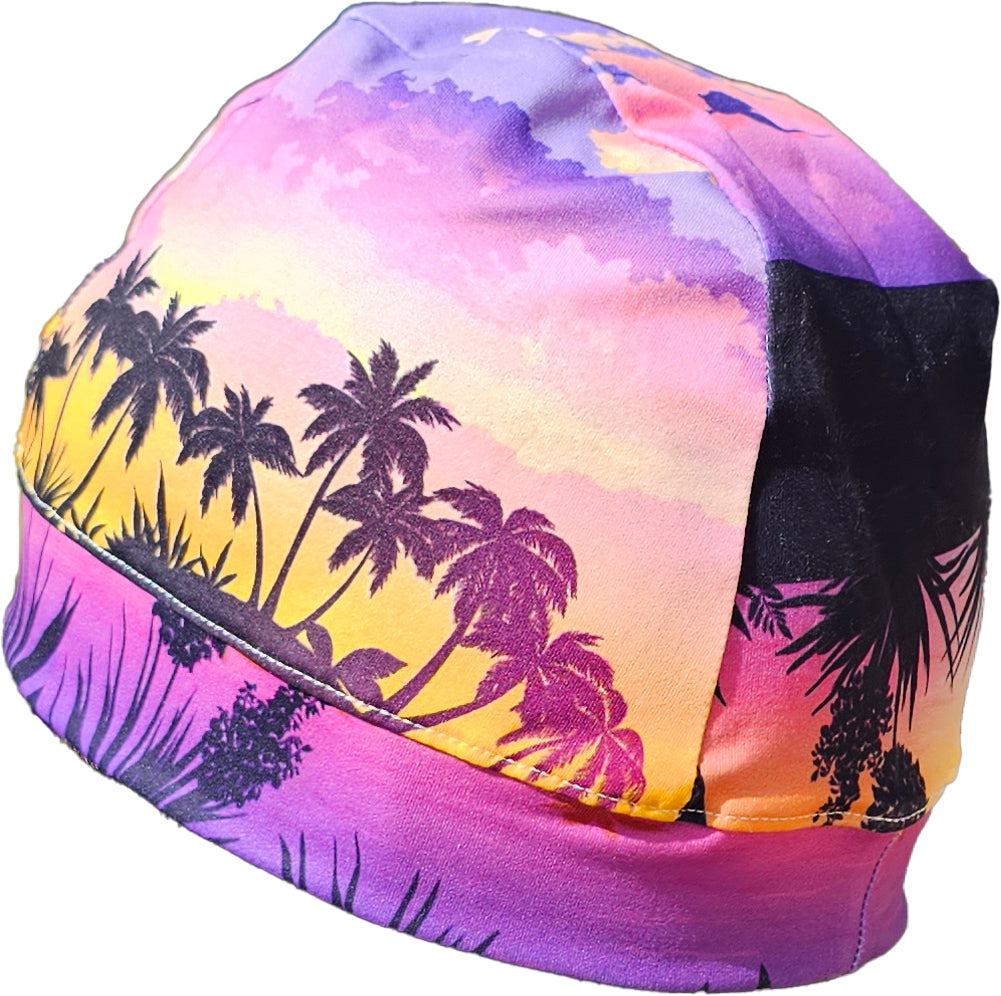 Lavender island  colorful hat with palm trees on it