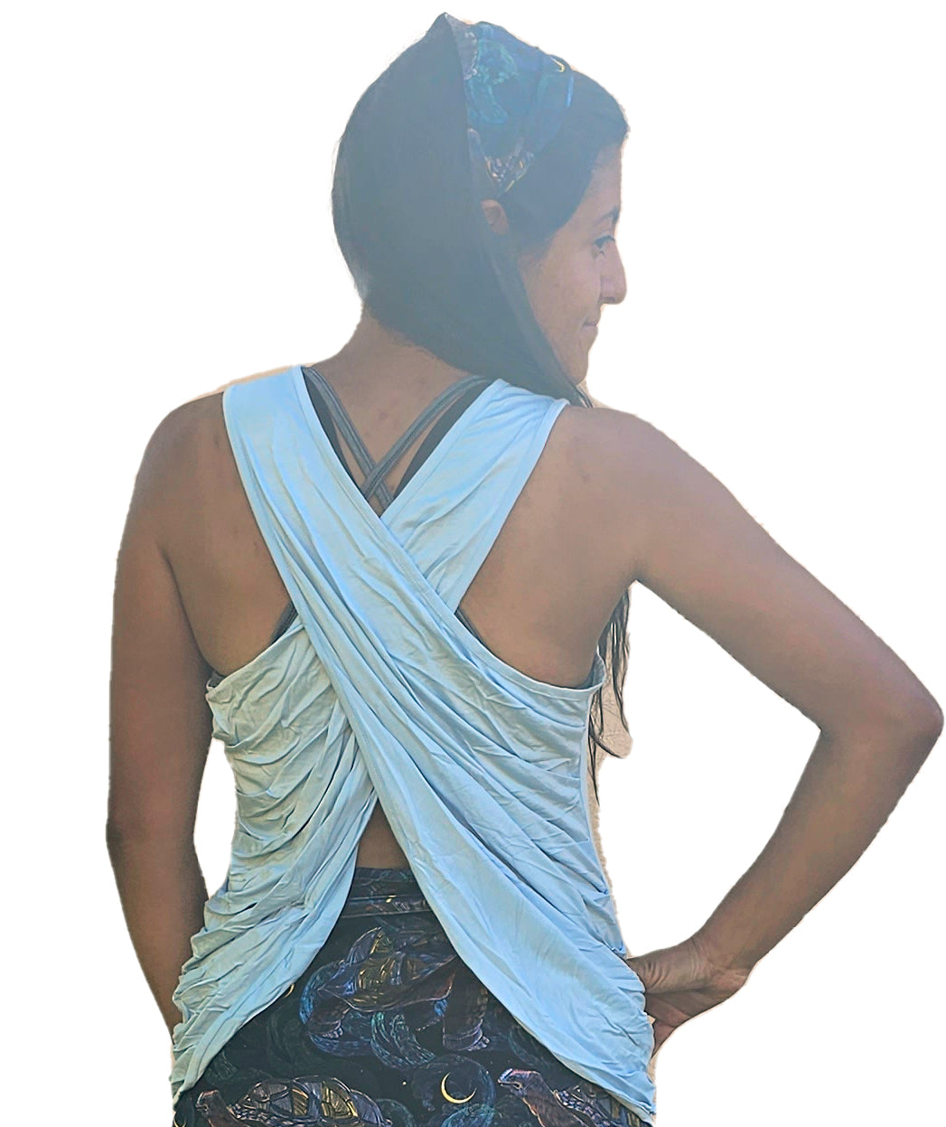 Yogaz Eco-Friendly Bamboo Bow Tank Top in Light Blue