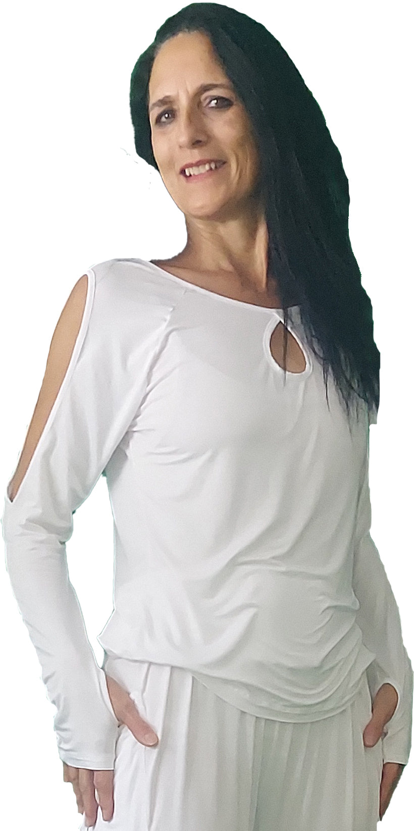 YOGAZ Eco-Friendly Bamboo Fabric Breathe Keyhole White Long Sleeve Shirt